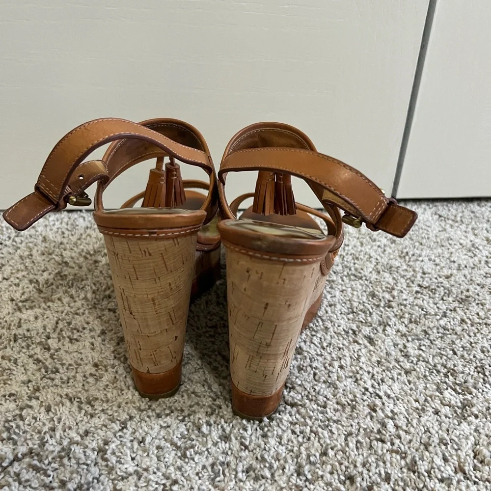 Women's Tan Tassel Cork Wedge Sandals - Picture 4 of 6